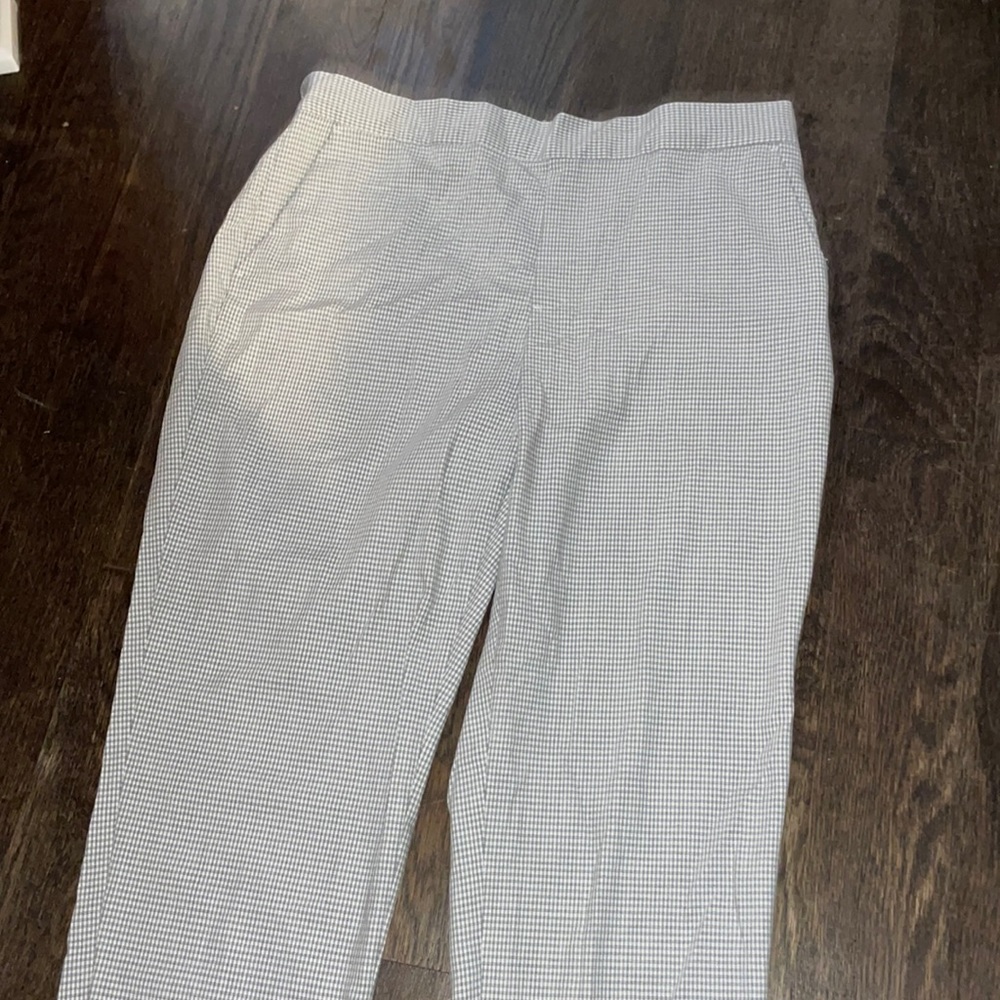 Banana Republic, gray and white pants.